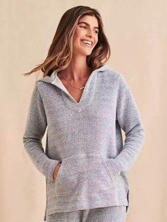 Faherty Whitewater Jacquard Blue Chevron V-Neck Baja Hoodie Sweater Size Xs